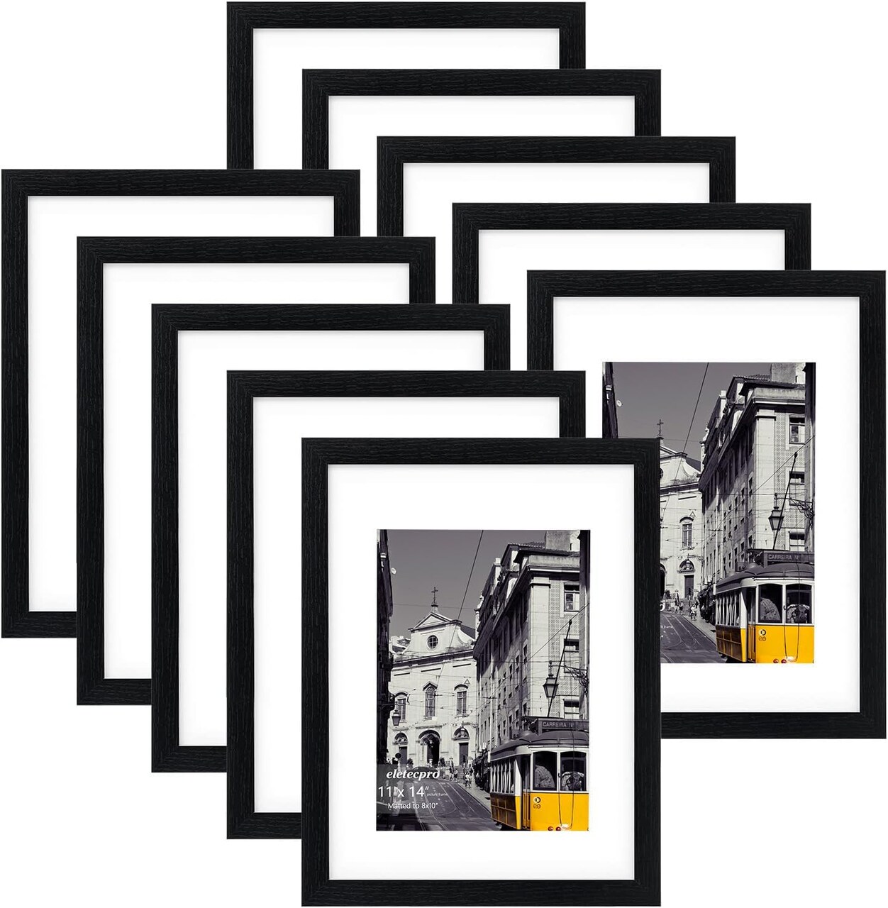 11x14 Picture Frames Set of 10, Picture Frame Collage Wall Decor Display 8x10 Photo With Mat or 11x14 without Mat, Home Decor Gallery Wall Frame for Wall Mounting, Black